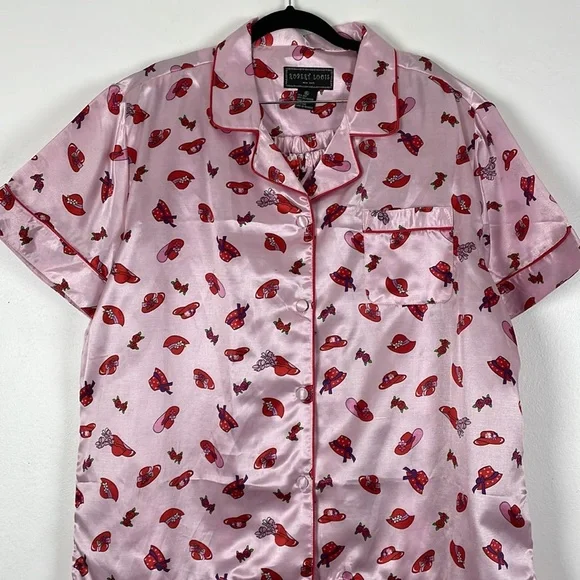 Robert Louis silk blend loungewear drawstring waist short sleeve button down - Picture 3 of 8